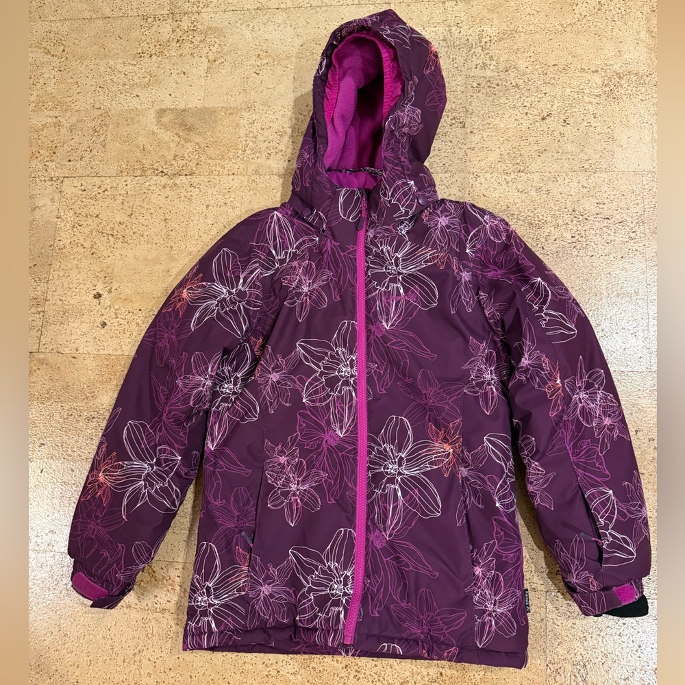 Kamik Girls' Purple Floral Hooded Winter Jacket with Pink Trim